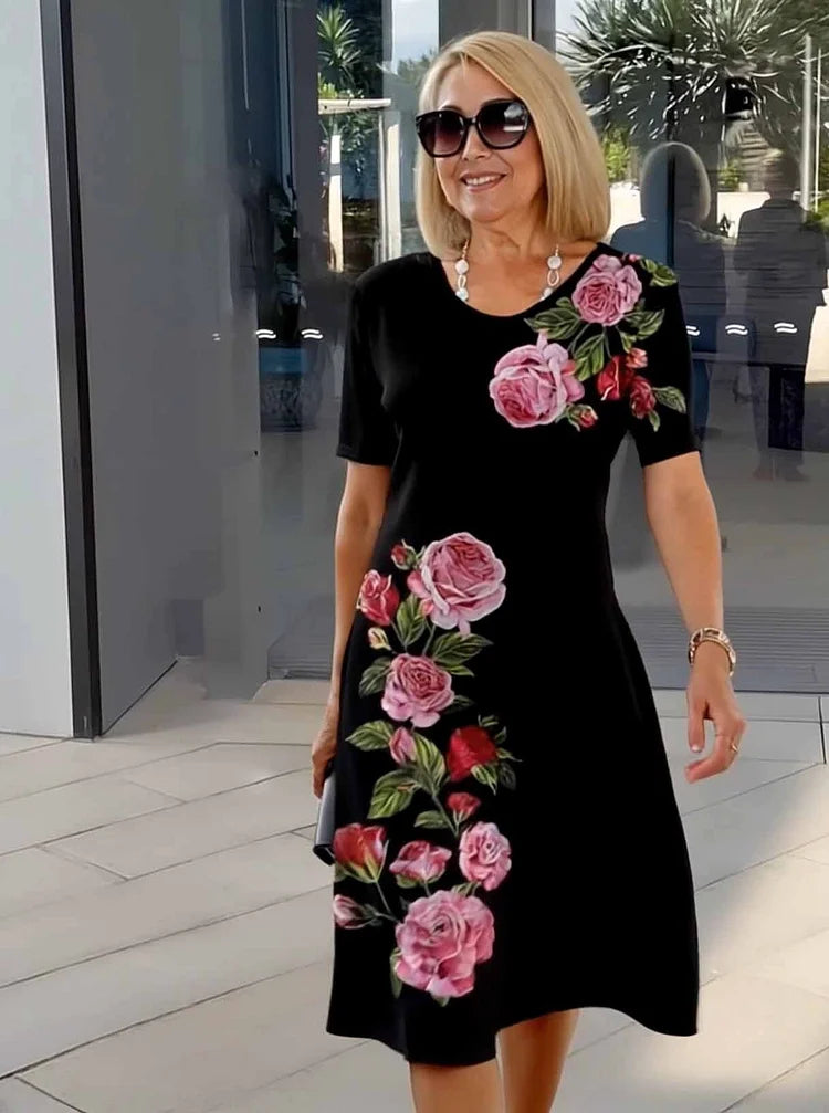 Rosara - Bequemes, Lockeres, Bedrucktes Mittelkleid