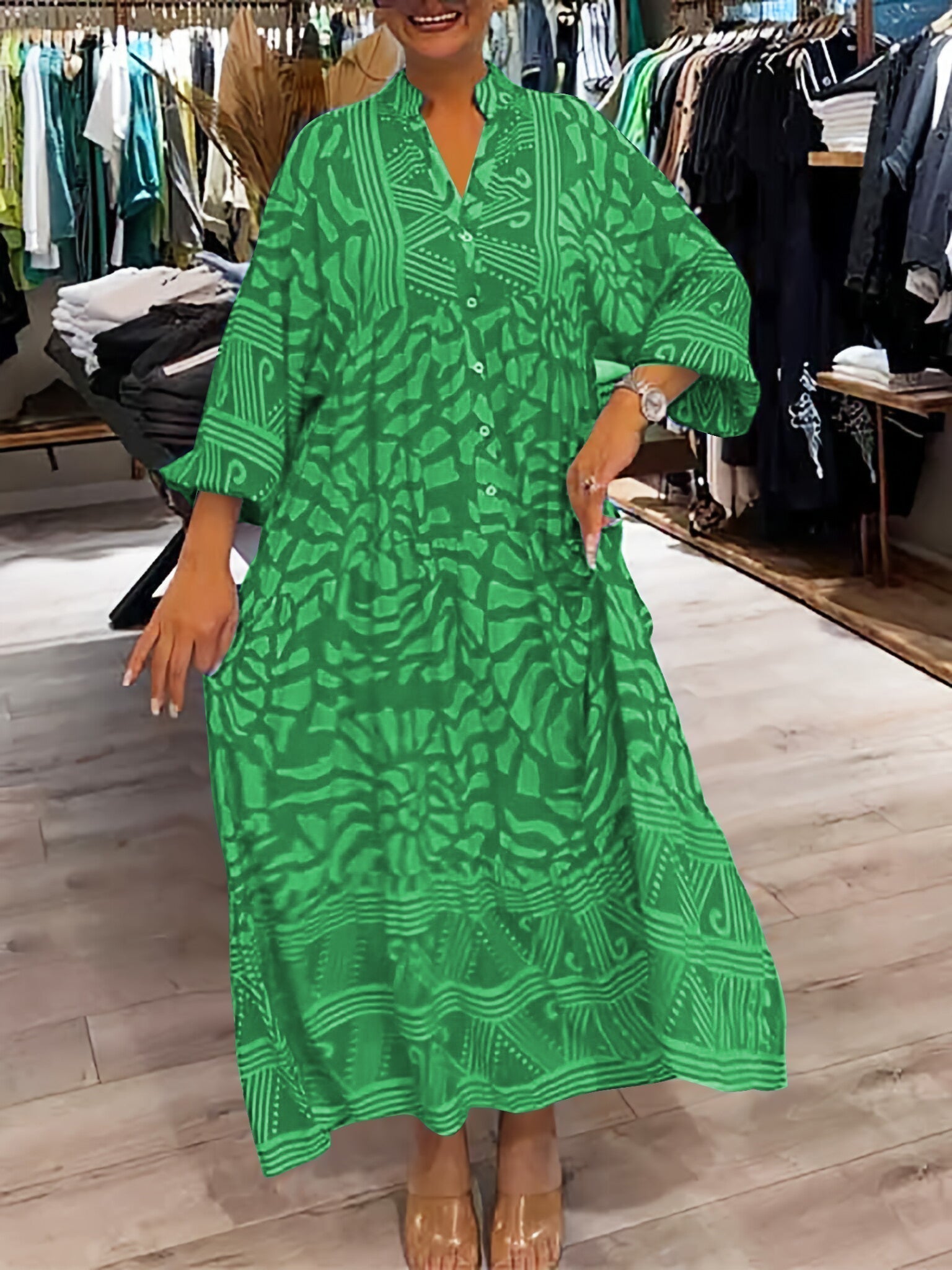 Mira | V-Ausschnitt Gedrucktes Kleid