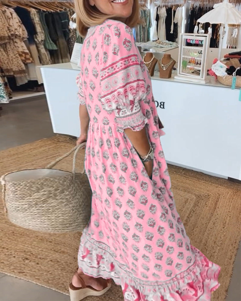 Modena - Bedrucktes Freizeitkleid mit V-Ausschnitt