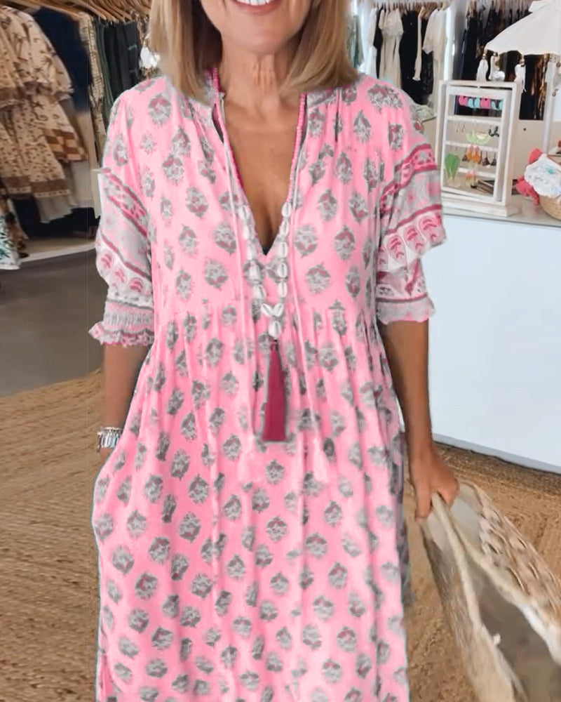 Modena - Bedrucktes Freizeitkleid mit V-Ausschnitt