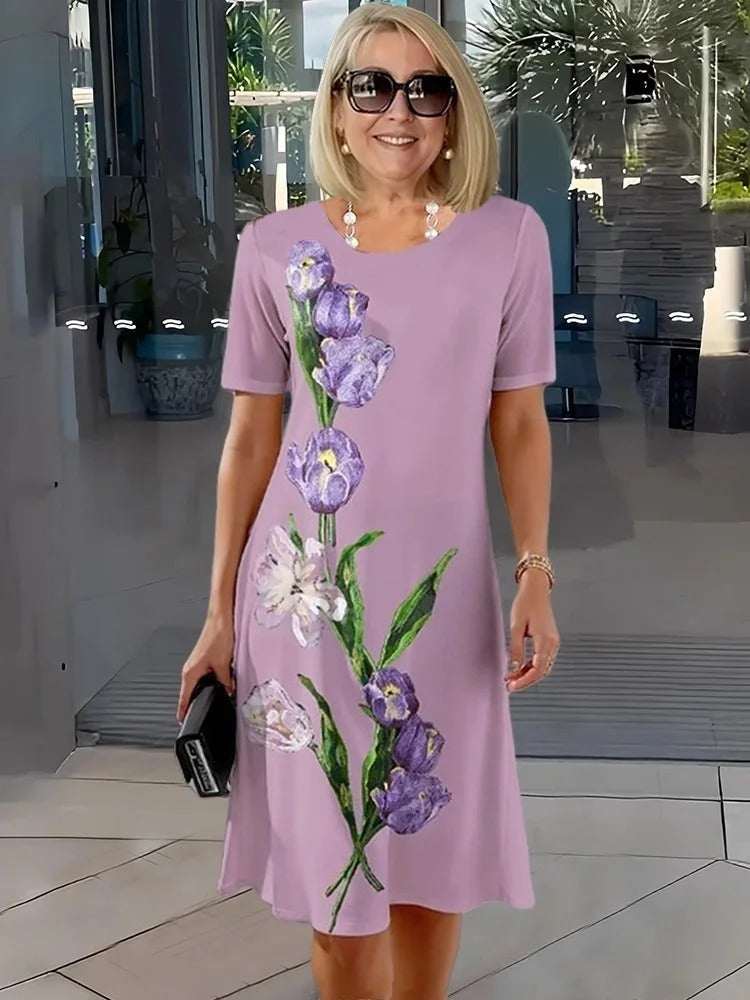 Rosara - Bequemes, Lockeres, Bedrucktes Mittelkleid