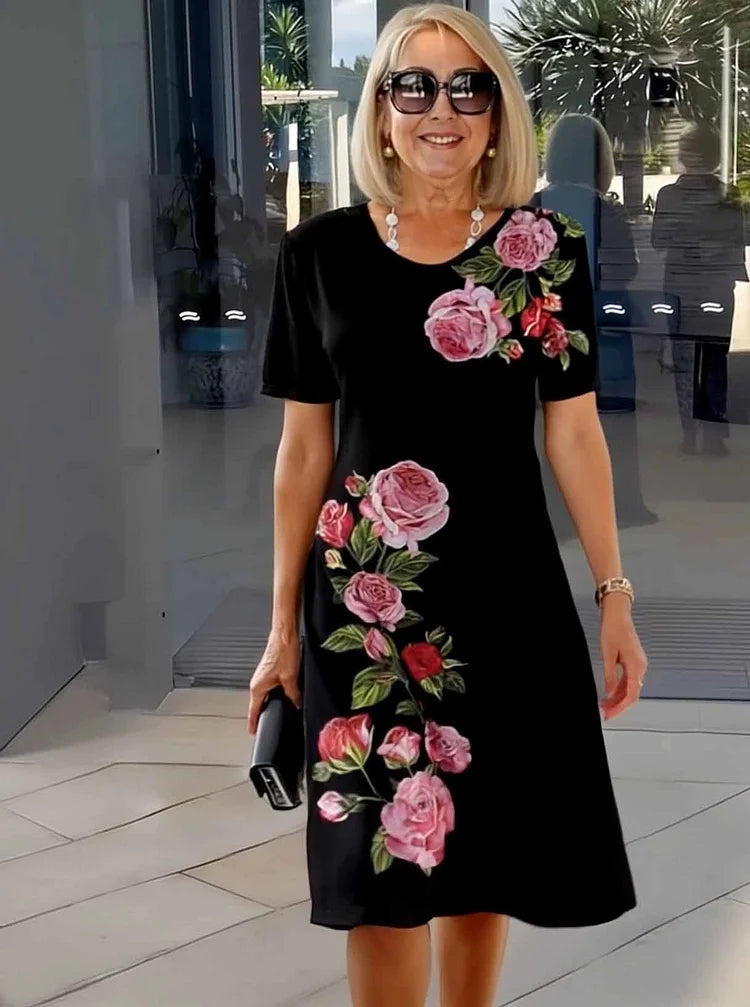 Rosara - Bequemes, Lockeres, Bedrucktes Mittelkleid