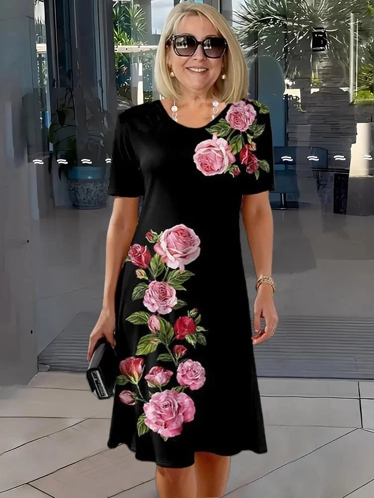 Rosara - Bequemes, Lockeres, Bedrucktes Mittelkleid