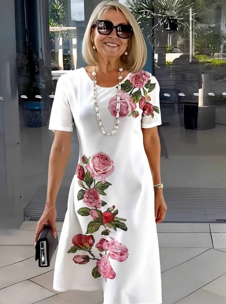 Rosara - Bequemes, Lockeres, Bedrucktes Mittelkleid