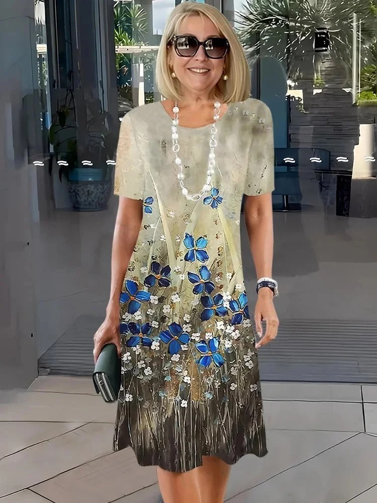 Rosara - Bequemes, Lockeres, Bedrucktes Mittelkleid