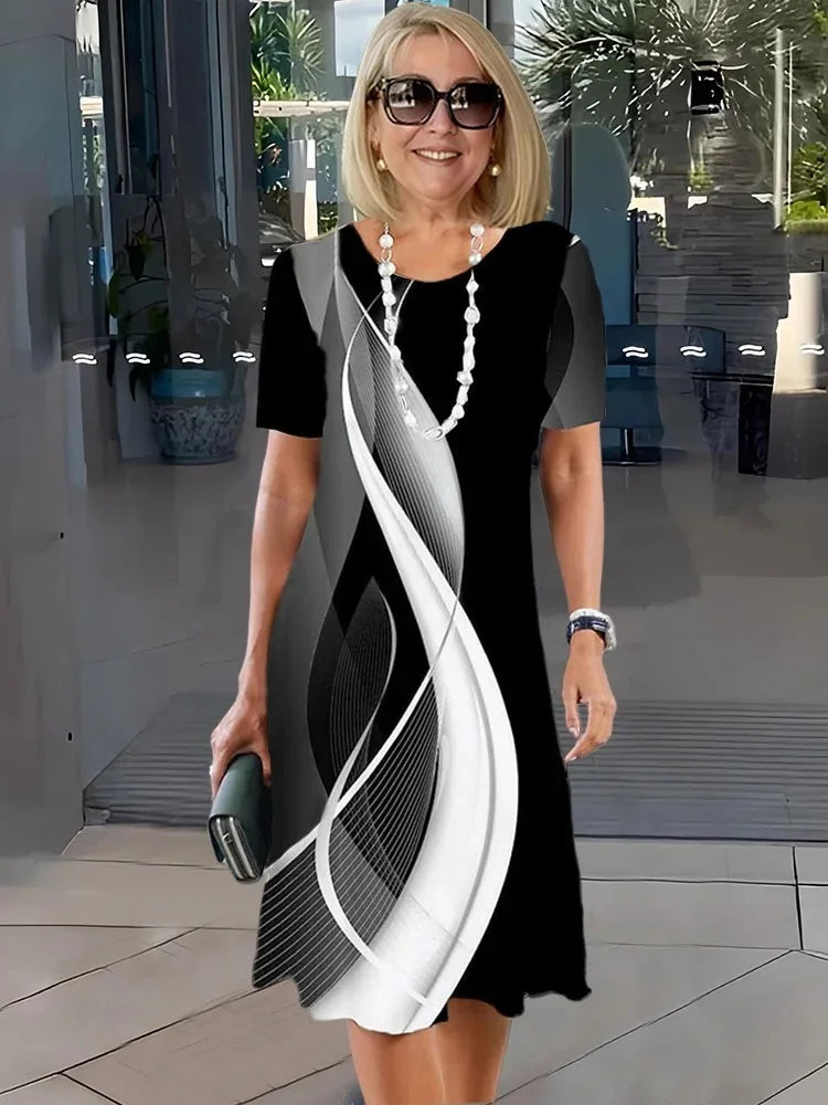 Rosara - Bequemes, Lockeres, Bedrucktes Mittelkleid