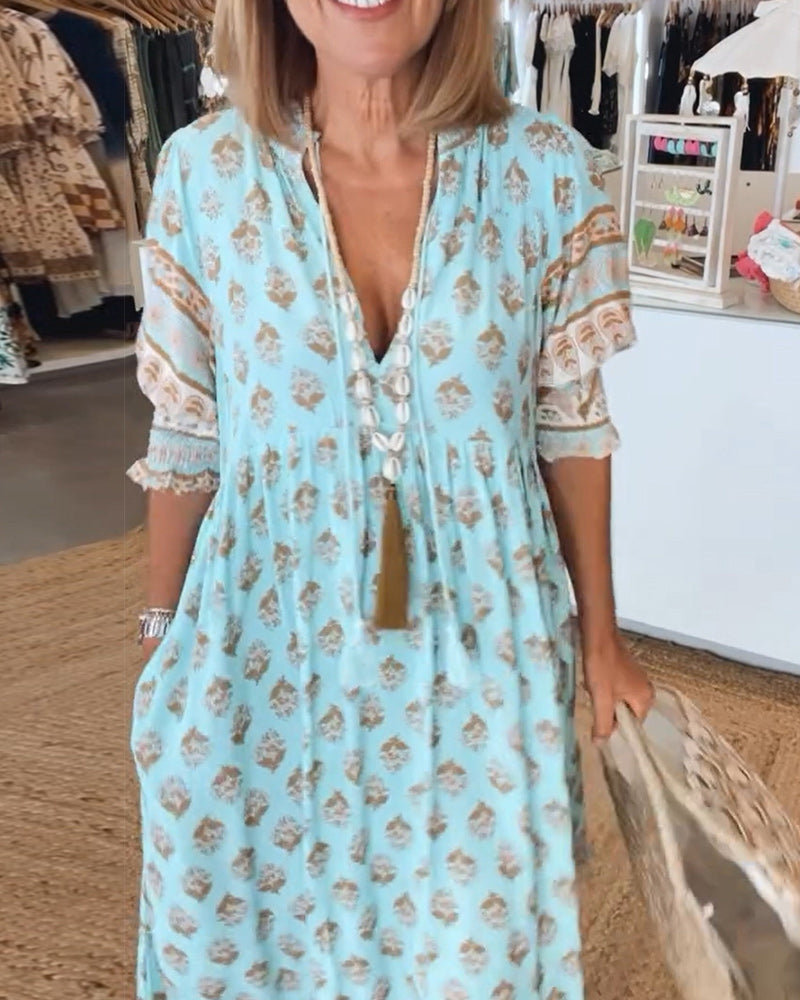 Modena - Bedrucktes Freizeitkleid mit V-Ausschnitt