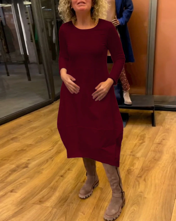 Clara - Schwarzes Midi-Kleid mit Taschen