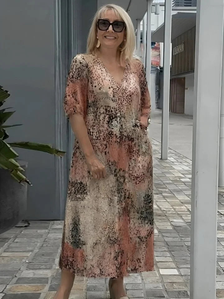Emelith - Leoparden-Spitzen V-Ausschnitt Sommerkleid