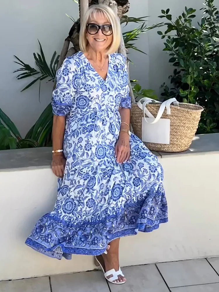 Lilara - Boho Deep V Neck Blumenkleid