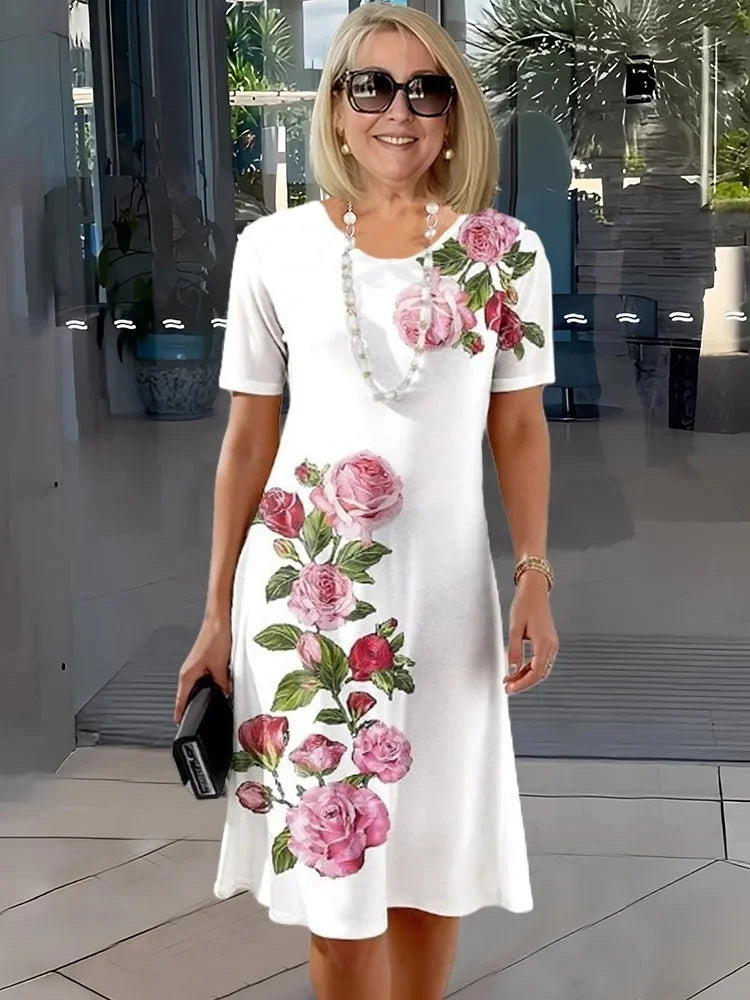 Rosara - Bequemes, Lockeres, Bedrucktes Mittelkleid