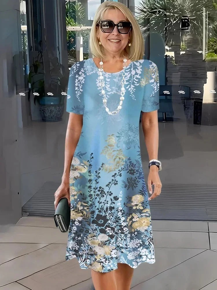Rosara - Bequemes, Lockeres, Bedrucktes Mittelkleid