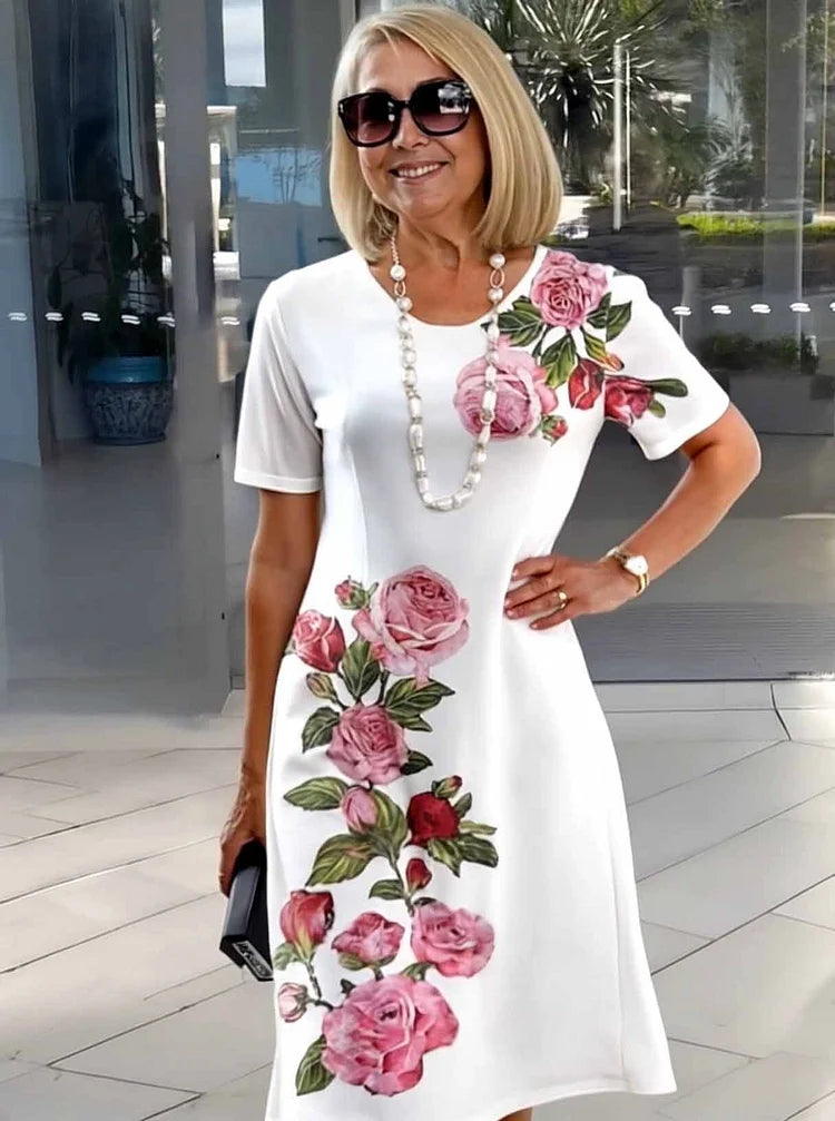 Rosara - Bequemes, Lockeres, Bedrucktes Mittelkleid