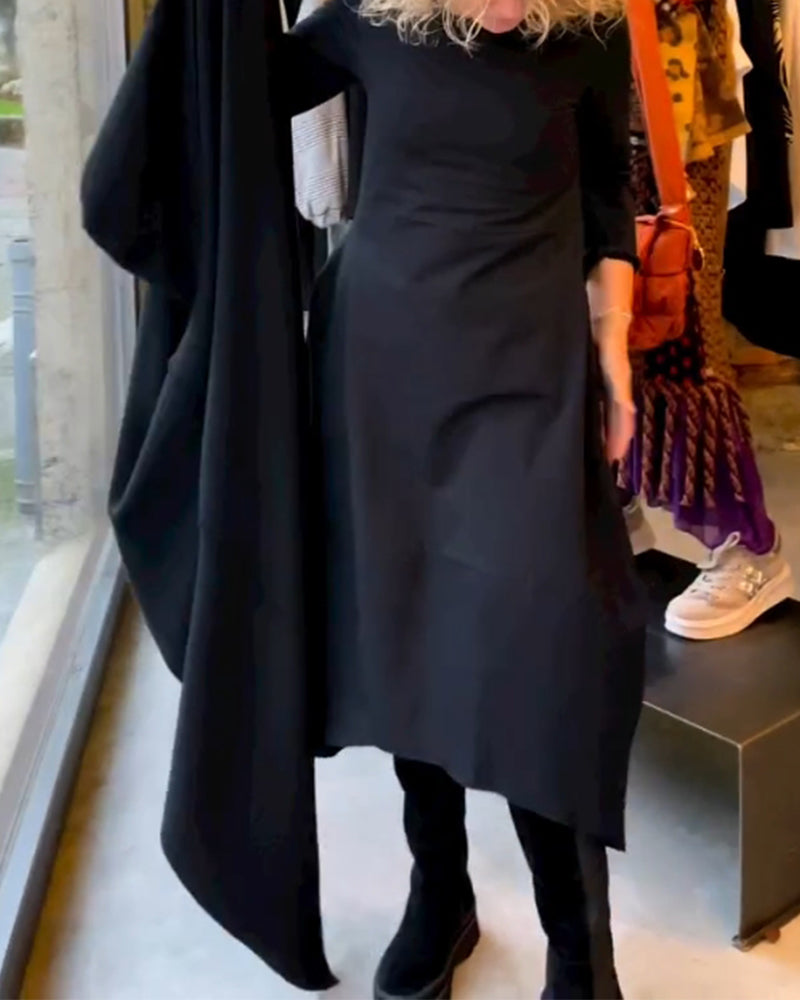 Clara - Schwarzes Midi-Kleid mit Taschen