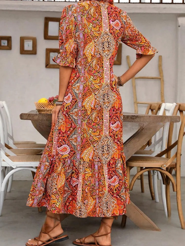 Mevelyn - Bohemian Paisley Quastenband Kleid