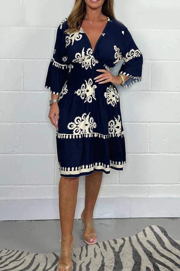 FRANCA | GEDRUCKTES KLEID MIT V-AUSSCHNITT