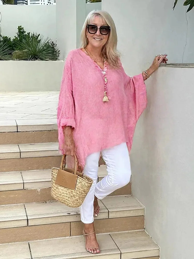 Caelina - Basic Unifarben Langarmshirt