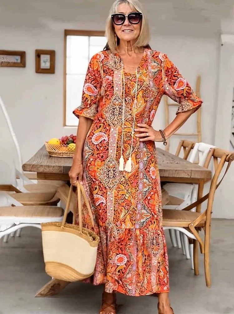 Mevelyn - Bohemian Paisley Quastenband Kleid
