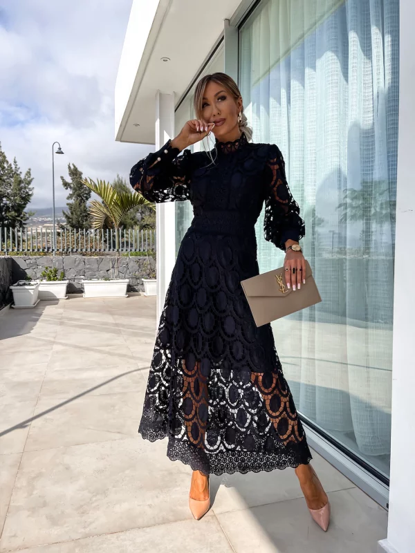 Elaina | Stilvolles Midi-Kleid mit Spitzen-Details