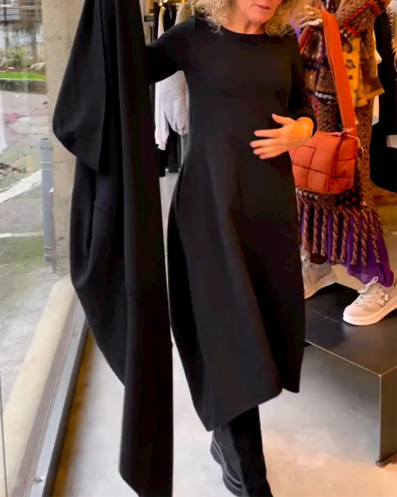 Clara - Schwarzes Midi-Kleid mit Taschen