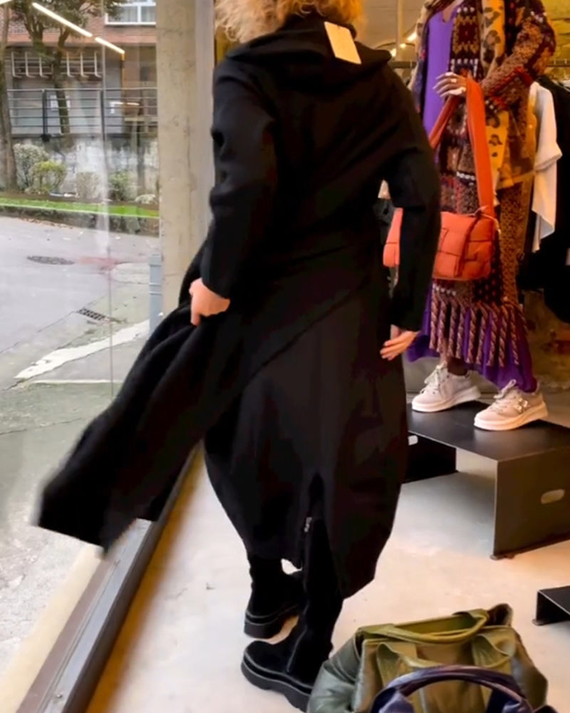 Clara - Schwarzes Midi-Kleid mit Taschen
