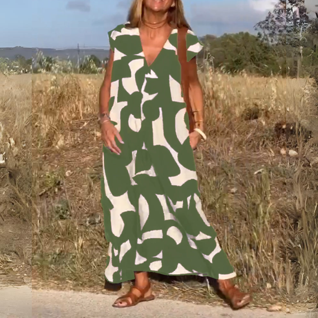 ELENA | BEDRUCKTES KLEID MIT V-AUSSCHNITT