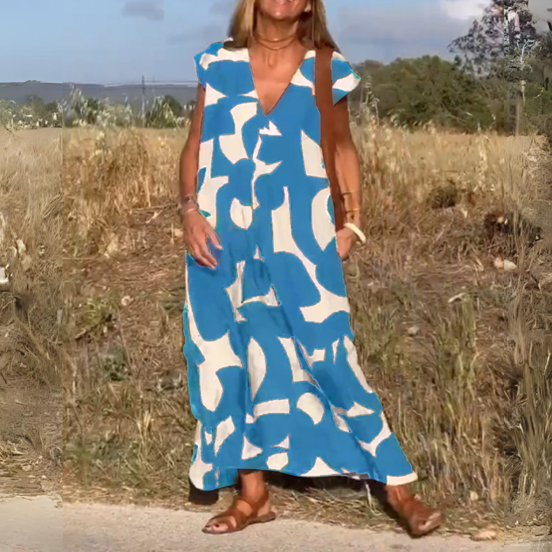 ELENA | BEDRUCKTES KLEID MIT V-AUSSCHNITT