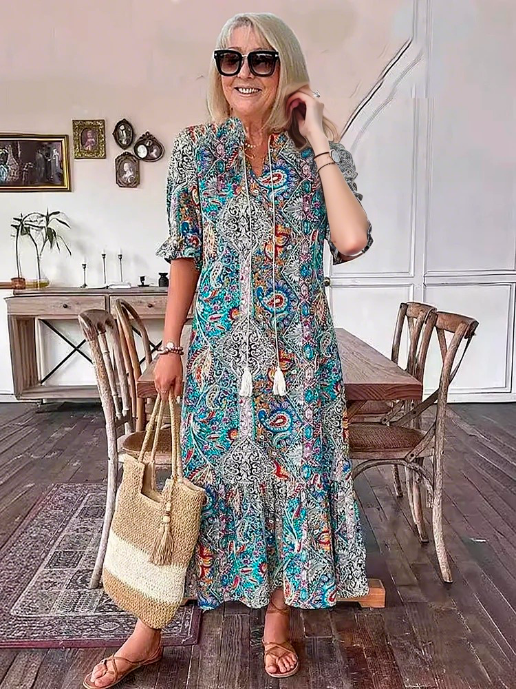 Mevelyn - Bohemian Paisley Quastenband Kleid