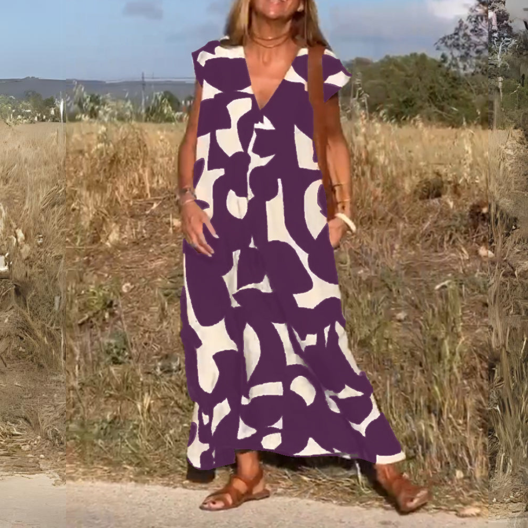 ELENA | BEDRUCKTES KLEID MIT V-AUSSCHNITT