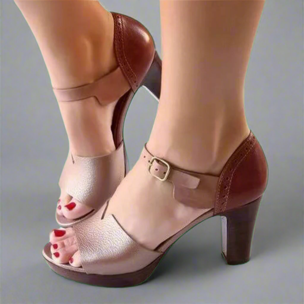 Katharina | Sandali con Tacco Alto in Stile Coreano con Blocco di Colore e Fibbia