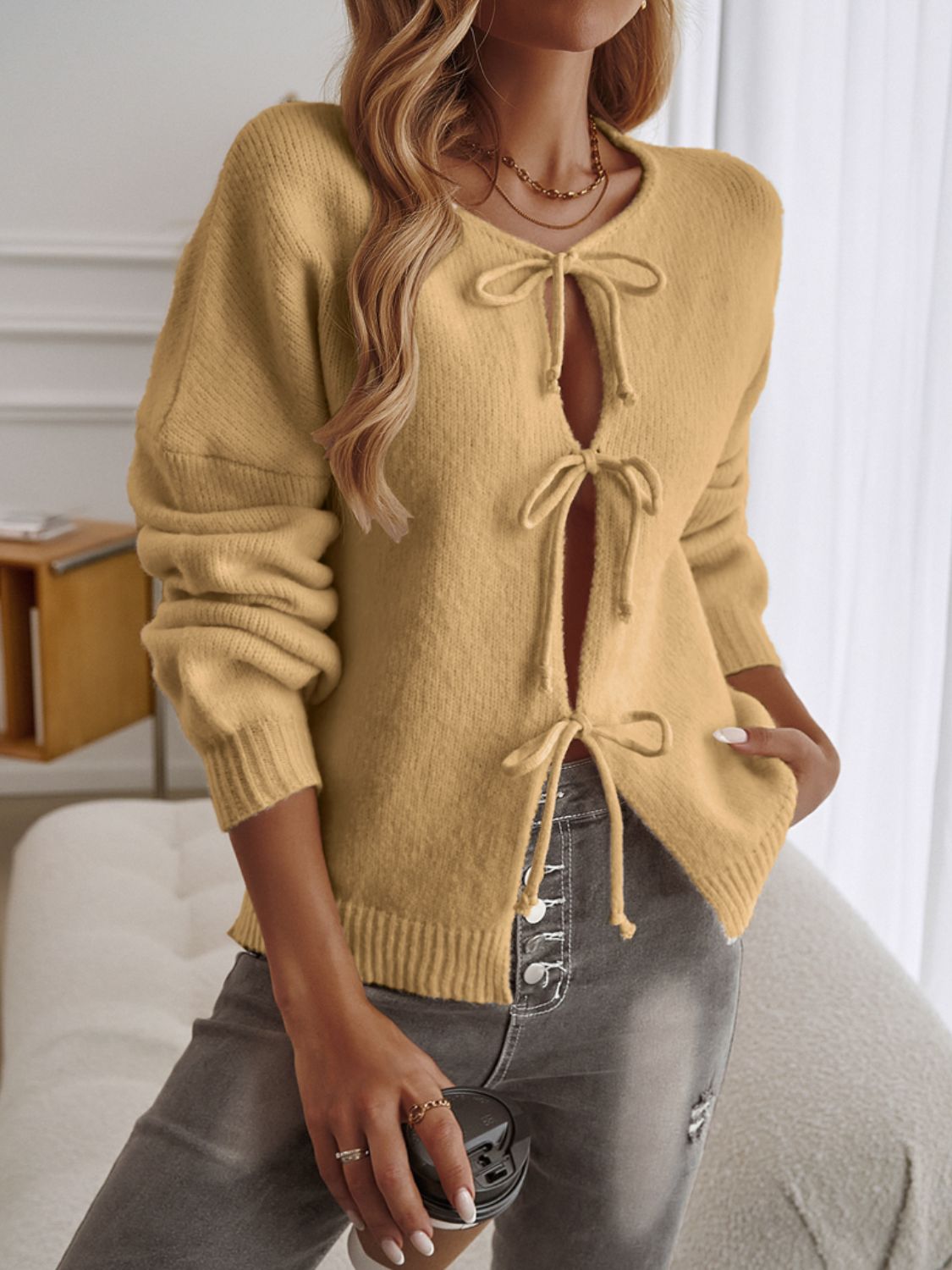 Cardigan girocollo annodato Allegra-Vita