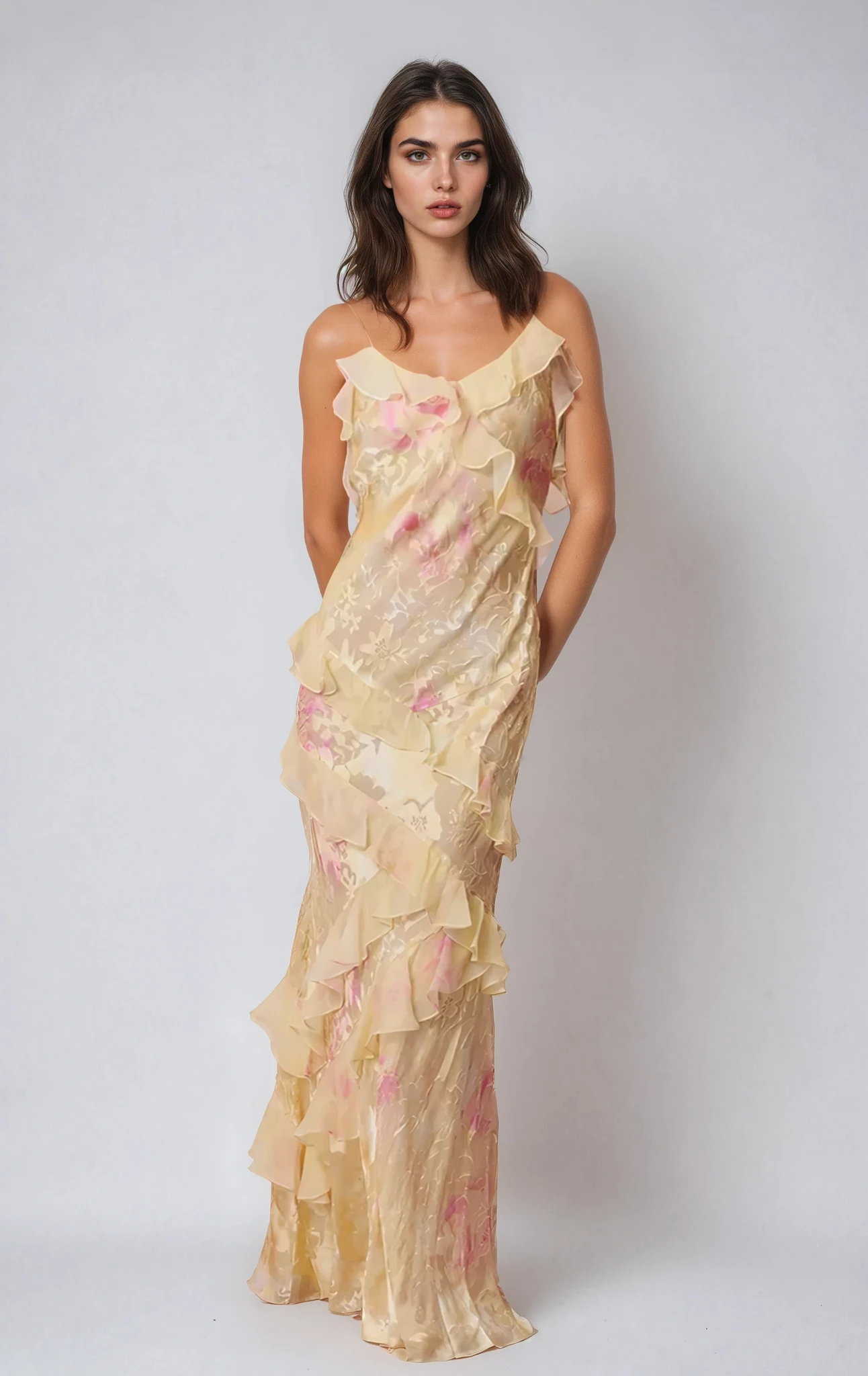 Fiorella – Floral Ruffle Backless Maxi Dress