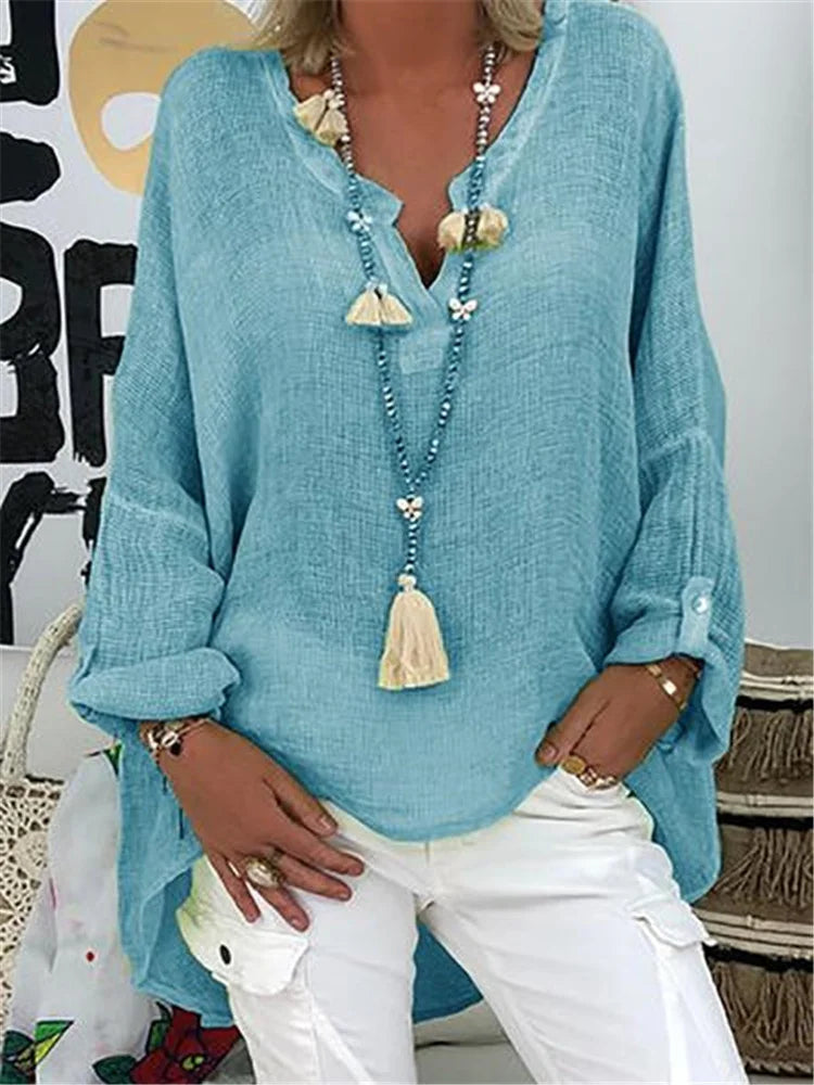 Caelina - Basic Unifarben Langarmshirt