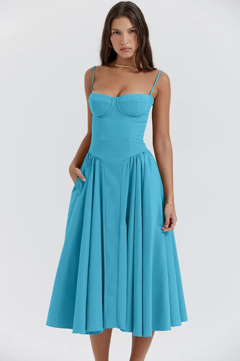 Celine - Ärmelloses Midi-Kleid mit Korsettpassform