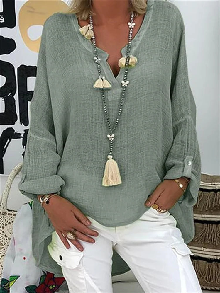 Caelina - Basic Unifarben Langarmshirt