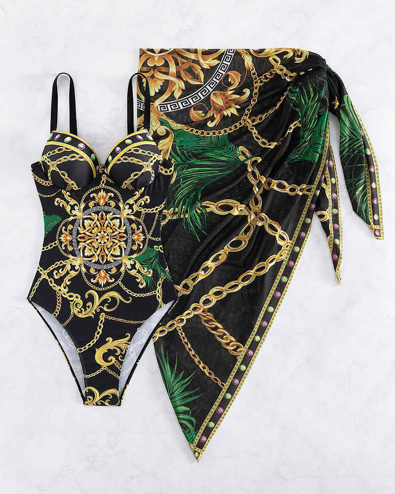 Laudomia | Costume intero con effetto push-up e gonna da spiaggia coordinata