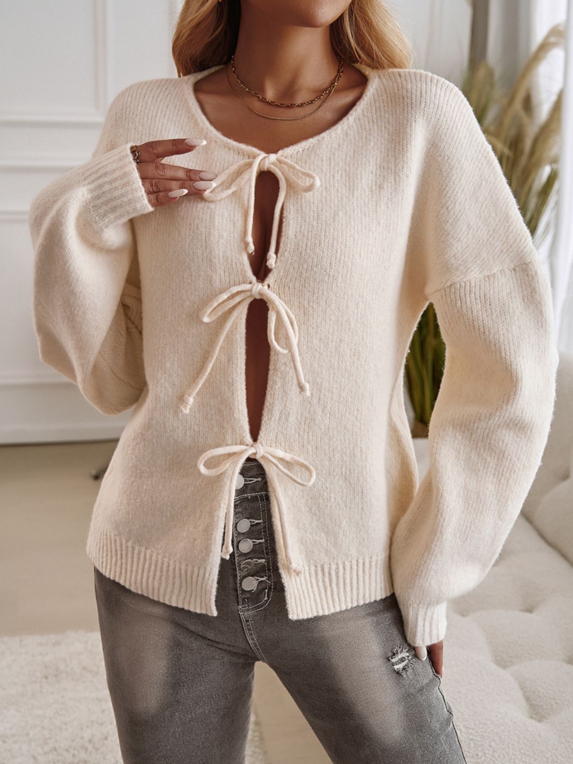 Cardigan girocollo annodato Allegra-Vita