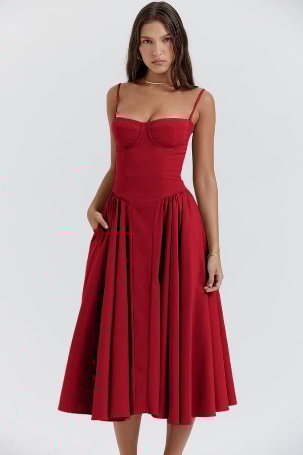 Celine - Ärmelloses Midi-Kleid mit Korsettpassform