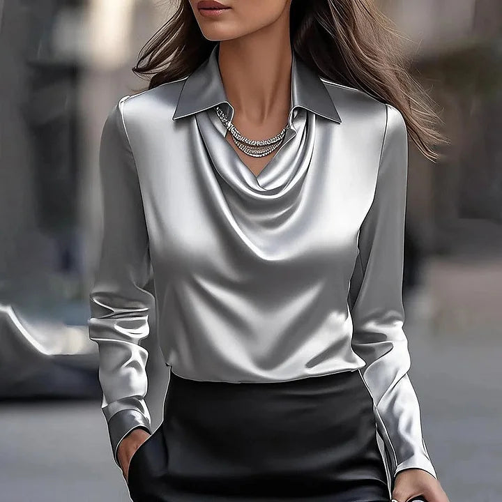 Malvina - Elegante Satinbluse mit Drapé-Ausschnitt