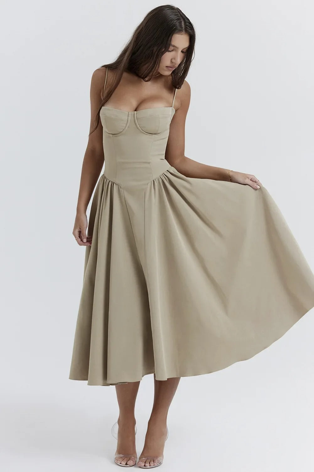 Celine - Ärmelloses Midi-Kleid mit Korsettpassform