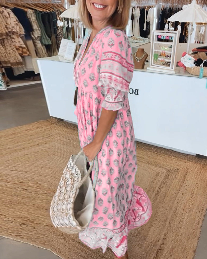 Modena - Bedrucktes Freizeitkleid mit V-Ausschnitt