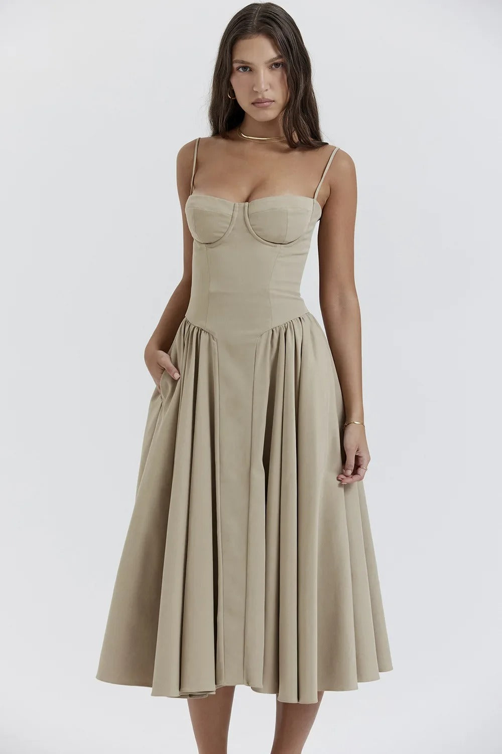 Celine - Ärmelloses Midi-Kleid mit Korsettpassform
