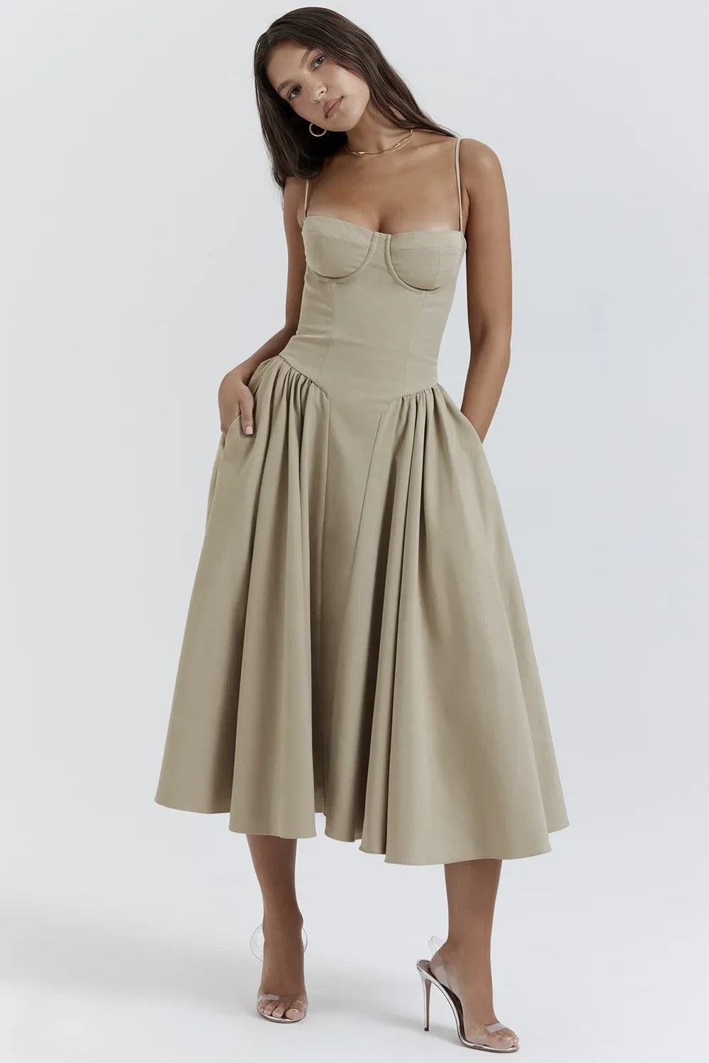Celine - Ärmelloses Midi-Kleid mit Korsettpassform