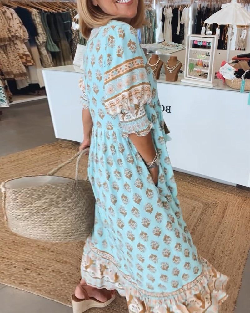 Modena - Bedrucktes Freizeitkleid mit V-Ausschnitt