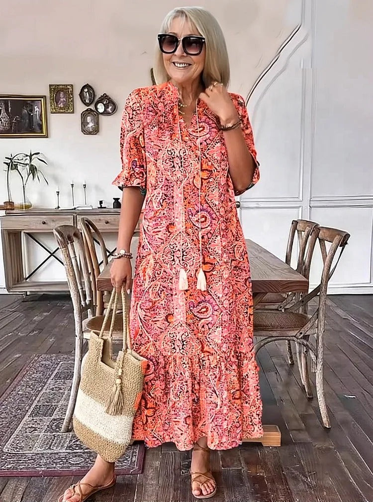Mevelyn - Bohemian Paisley Quastenband Kleid