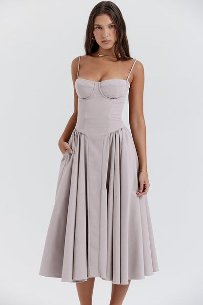 Celine - Ärmelloses Midi-Kleid mit Korsettpassform