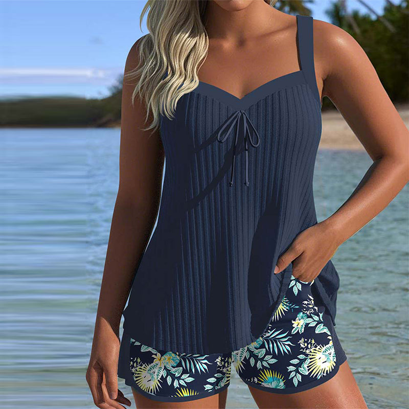 Clotilde | Tankini a Righe con Pantaloncini da Spiaggia a Due Pezzi
