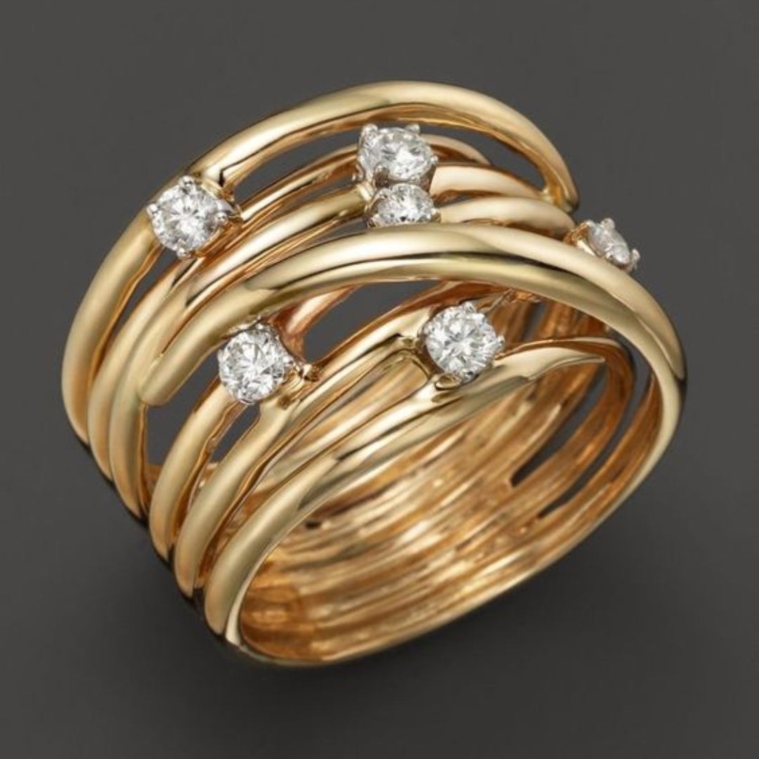 Gestreifter Goldring mit Zirkon