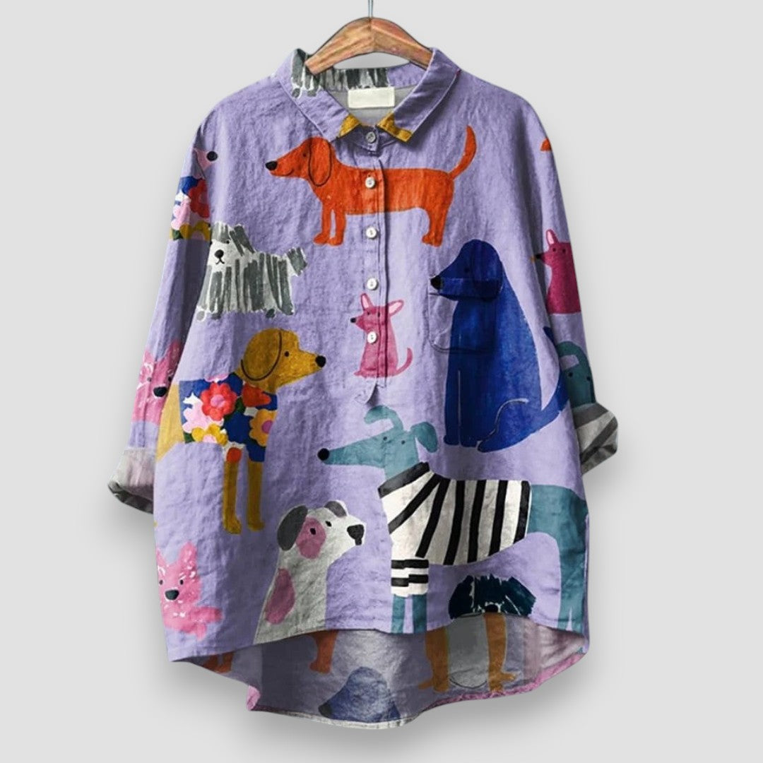 Kathrin | Damenbluse mit Hundeprint