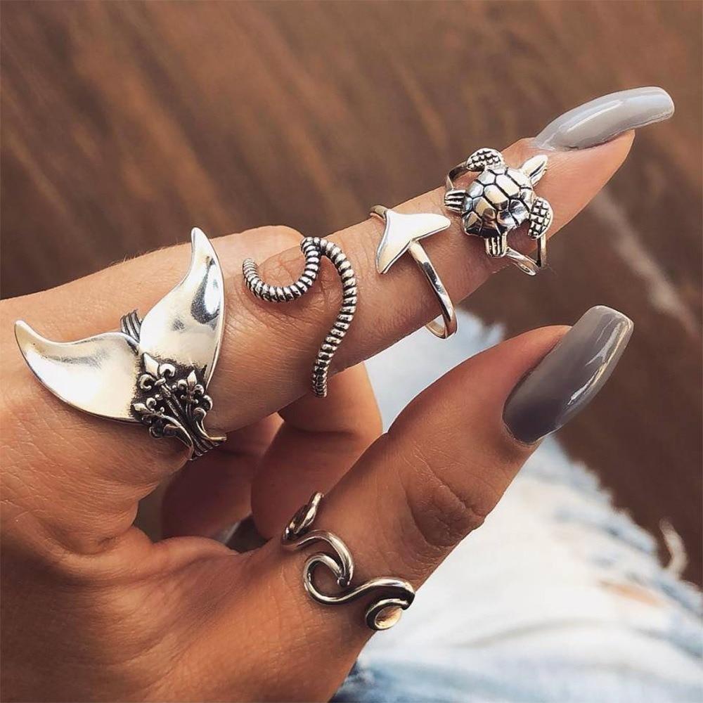 Pack von 5 Ringen aus antikem Silber